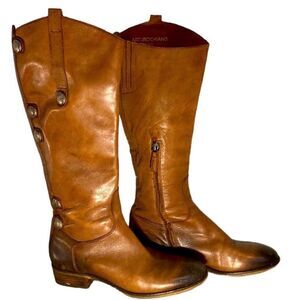 Arturo Chiang Faux Leather Brown Riding Moto Western Knee Boots Size 6.5